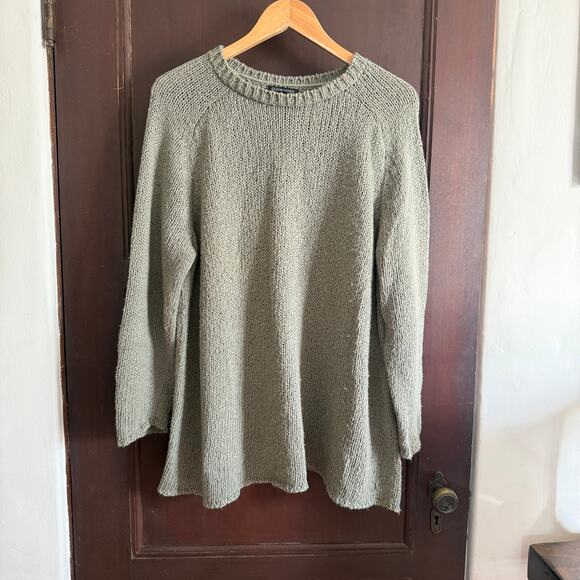 EILEEN FISHER | Light Sage Green Cotton Chunky Knit Crewneck Sweater | Large - Picture 1 of 7